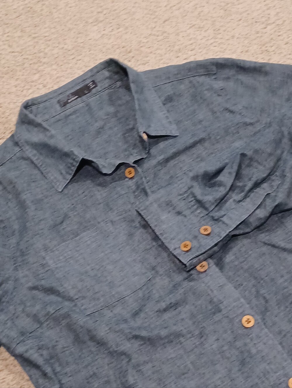 Prana Denim-Look Button-Down Shirt in Charcoal Grey Long Sleeved Size L
